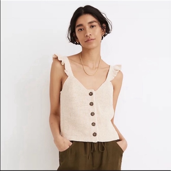Madewell Ruffle Strap Button-Front Knit Sweater Tank - Picture 1 of 5
